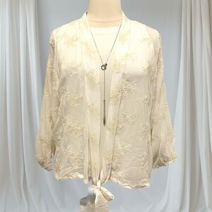 Lovestitch Cream Embroidered Sheer Topper M